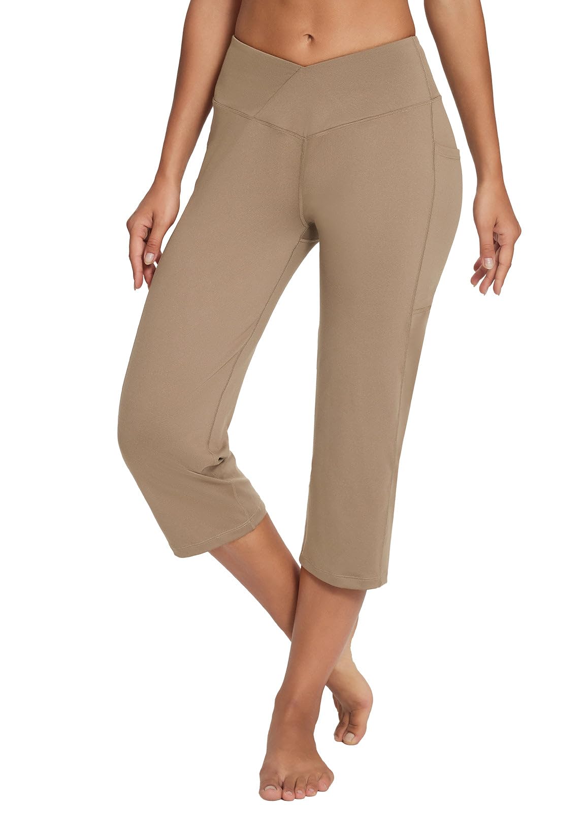 baleaf Womens Yoga Capri Pants High Waist Capri Leggings with Pockets Wide Leg Crop Exercise Workout Summer Pants