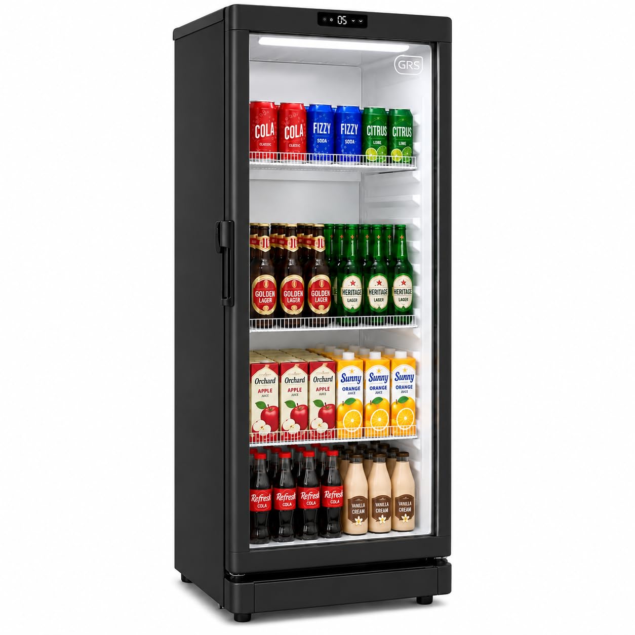 GRS Commercial Display Refrigerator, Glass Door Lock, Black, 6.0 Cu. Ft