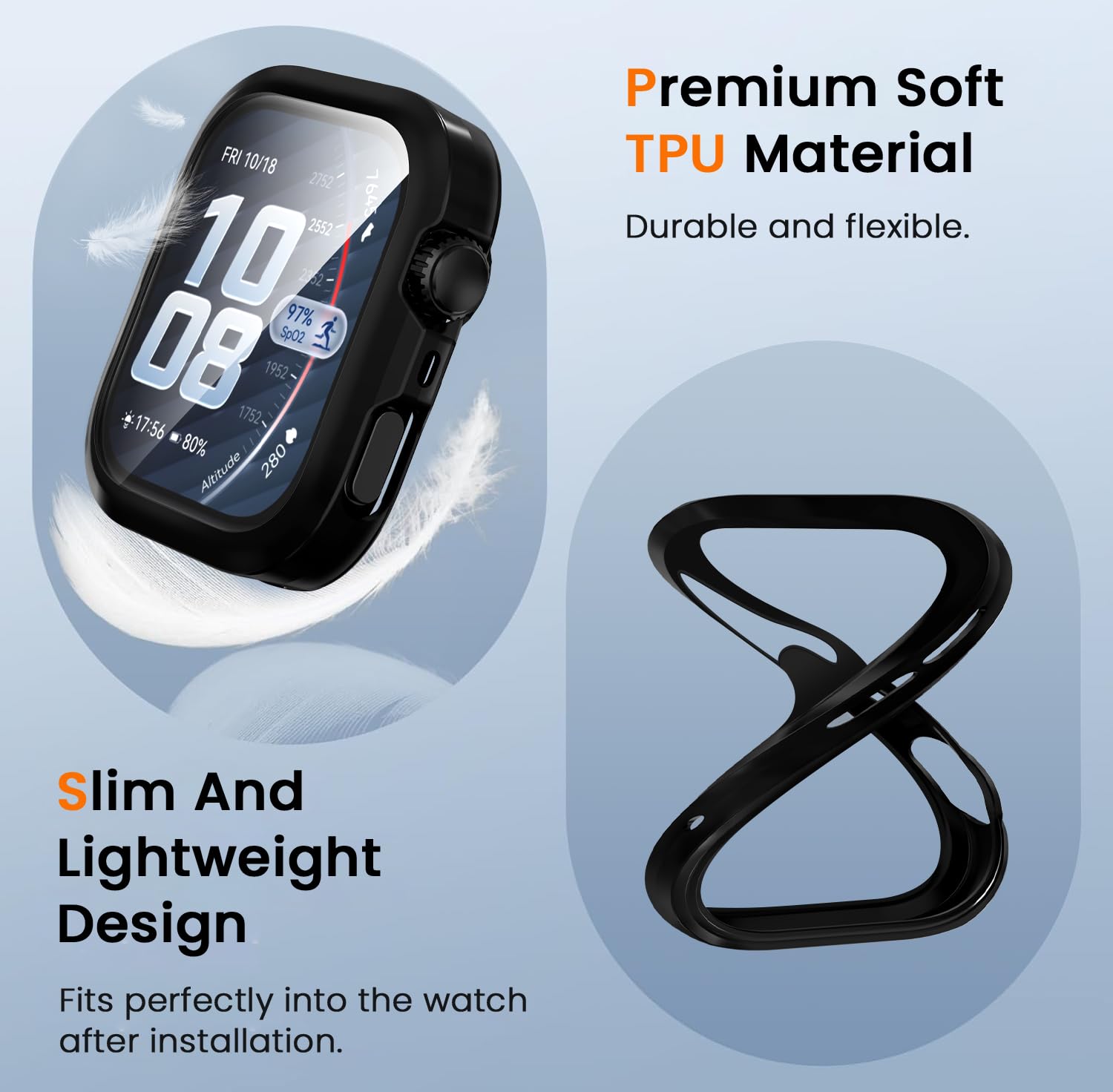ivoler 3 szt. Etui + Folie Ochronne dla Huawei Watch Fit 5 Pro, Pełne Pokrycie, Czarny