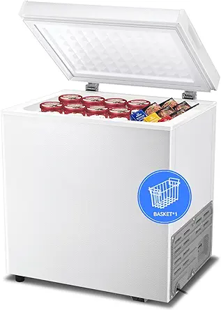 Kismile 1.8 Cubic Feet Chest Freezer with Removable Basket Free Standing Top open Door Compact Freezer with Adjustable Temperature for Home/Kitchen/Office/Bar