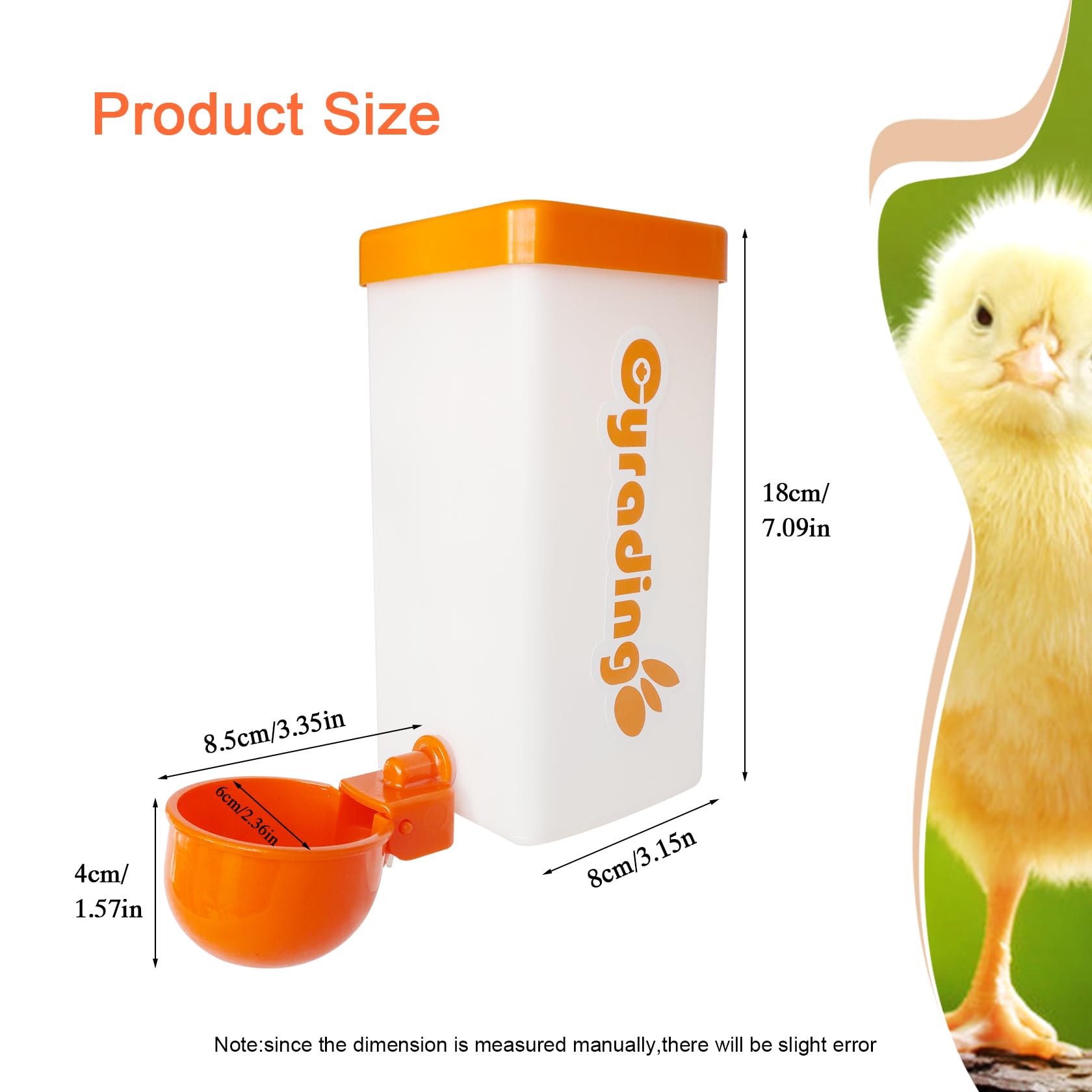 Automatic Waterer System Chick Feeder and Drinker Cups 1L Hanging Automatic Fill Poultry Watering Cup Used for Cages (Orange, 2)