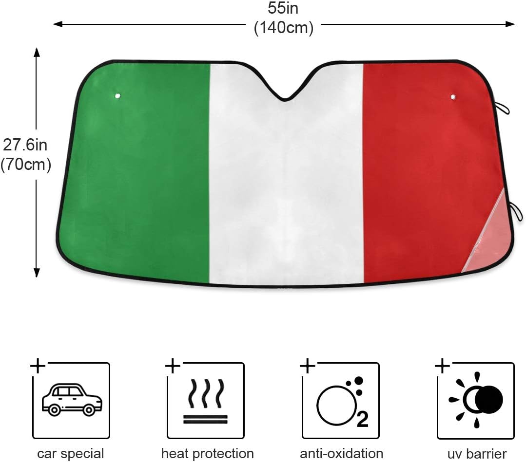 Italian Design Italy Flag Car Windshield Sun Shade Block UV Rays Sun Visor Protector Accordion Folding Sunshade Keep Vehicle Cool & Damage Free, Easy to Use, Fits Windshields of Various Sizes image 4