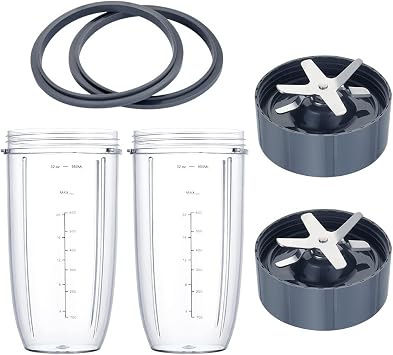 Replacement Parts for Nutribullet 32OZ Cups 2Pcs and 2 Rubber Gaskets 2Pcs Replacement Extractor Blade Compatible with NutriBullet 600W/900W Blenders 6 PCS
