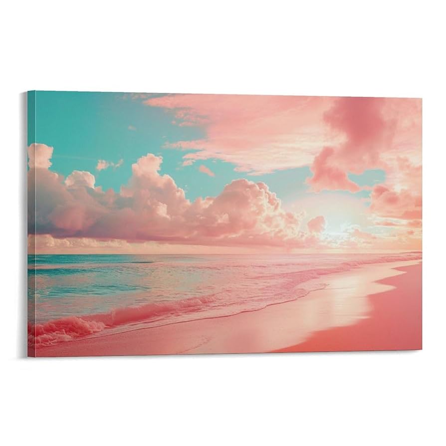 ピンクインテリア 海の風景 テクスチャーアート 海の絵 海 海アート Amazon.co.jp: 絵画 ピンクの海の夕日インテリア 絵画 静かな海
