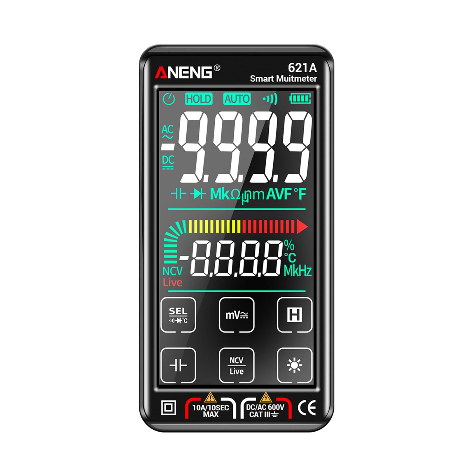 HUIOP Multimeter Multímetro Digital Inteligente 621A con Pantalla táctil, 9999 recuentos, Rango automático, Recargable, portátil, NCV, medidor Universal, voltímetro, amperímetro