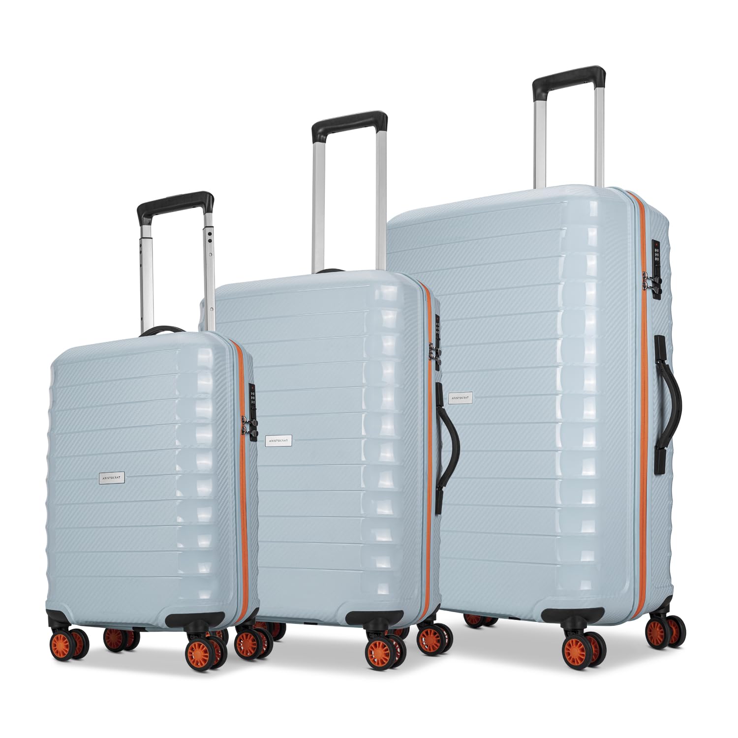 Aristocrat Altitude Set of 3 (Cabin+Medium+Large) Trolley Bags, Surf Spray | 8-Wheels, Polypropylene Case, Spacious, Combination Lock, Sturdy Zipper, Lightweight Travel Luggage, 3-Year Global Warranty