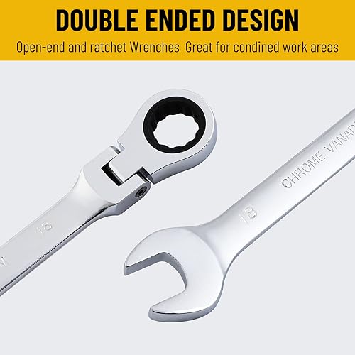 Miniatura 9 de Llave de trinquete de 0.827 in, llave de engranajes de cabeza flexible métrica de 12 puntos, llave de extremo de caja de trinquete, 72 dientes,