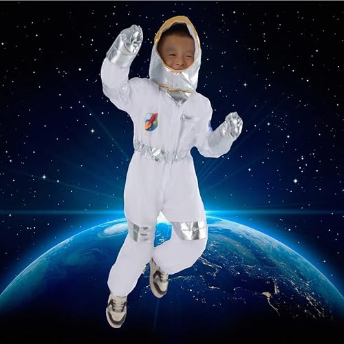 Miniatura 5 de ZYKKGEY Disfraz de astronauta para niños, disfraz de astronauta espacial con casco y guantes para fiesta de cosplay