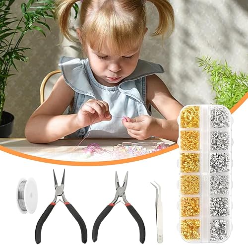 Miniatura 6 de Kit de 1204 cuentas de crimpado para hacer joyas, con pinzas de cierre de langosta, anillos de salto de alambre, caja de almacenamiento, alicates