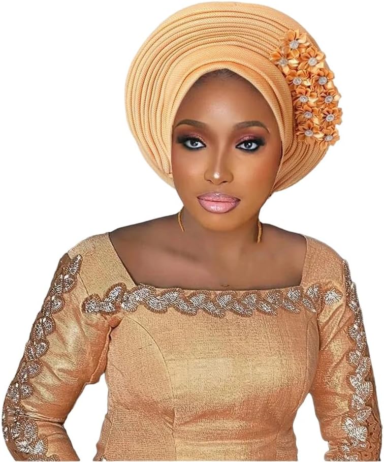 Dvbfufv African Nigeria Turban Cap Women Flowers Auto Headwrap for Wedding Party