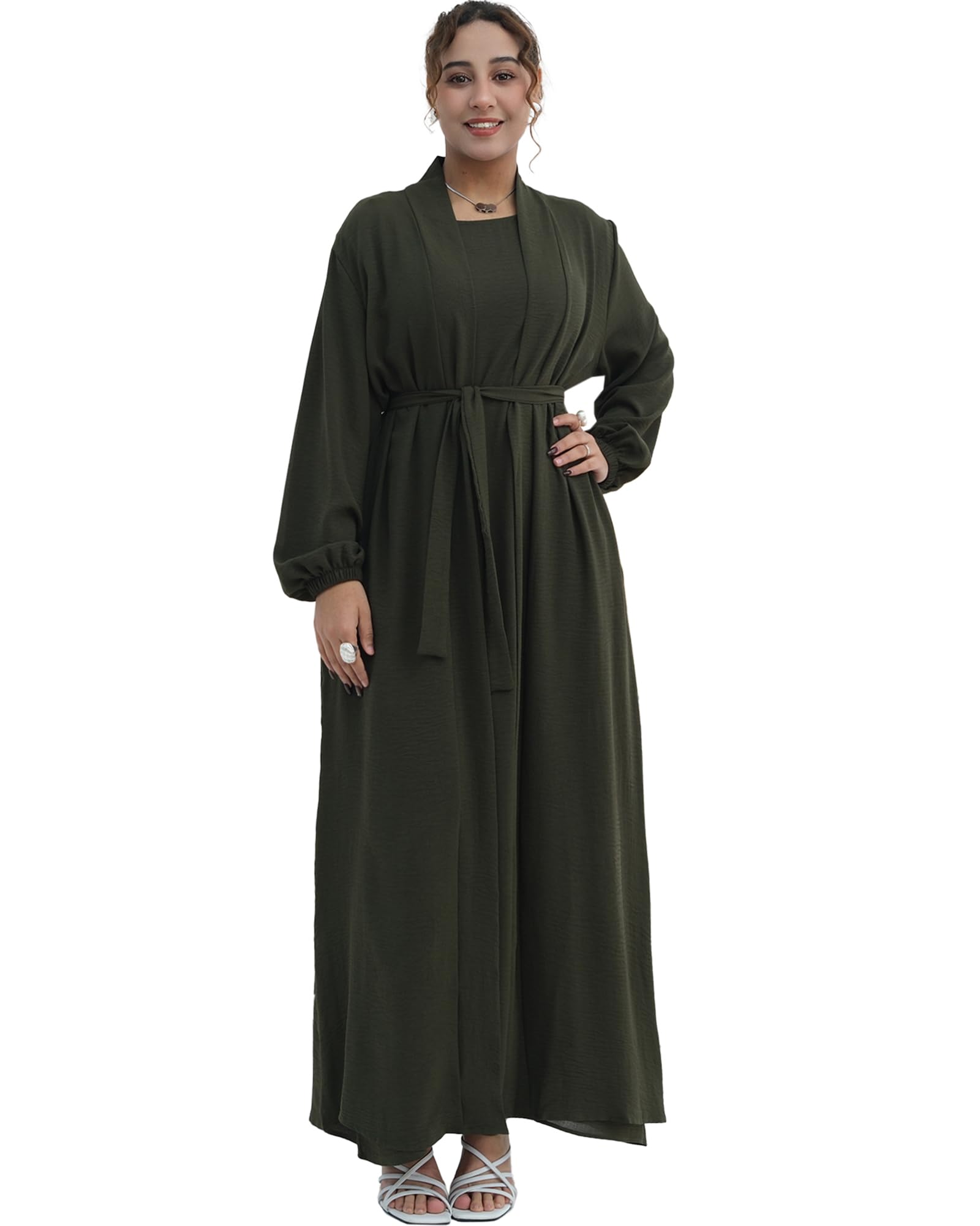 Women's Muslim Dress Two Pieces Set Islamic Prayer Abaya Modest Solid Color Muslim Outfits