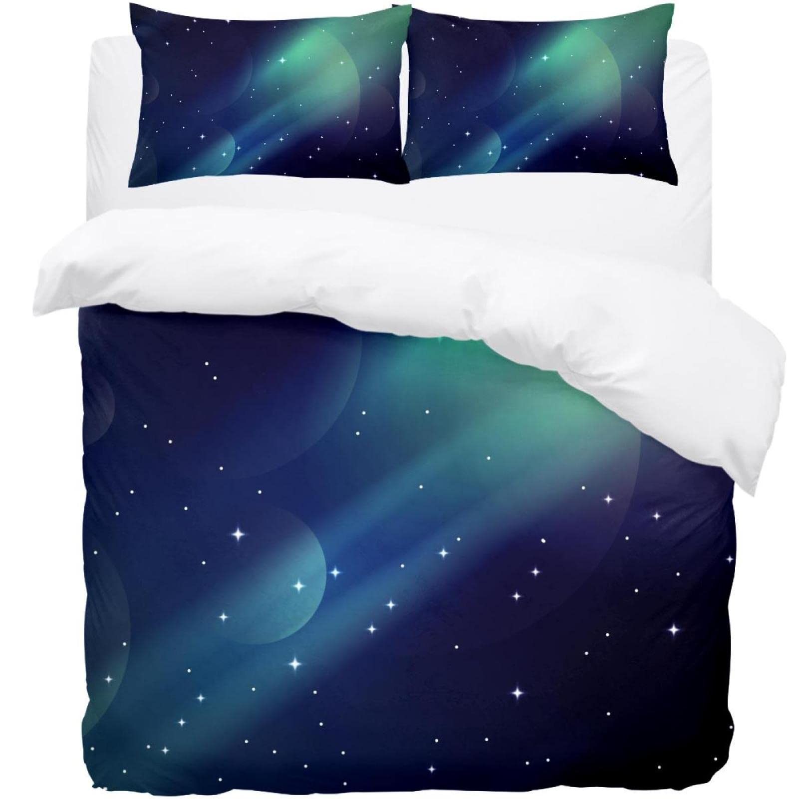 Parure de lit thermique vert ciel étoilé contre le froid nocturne avec housse et taies