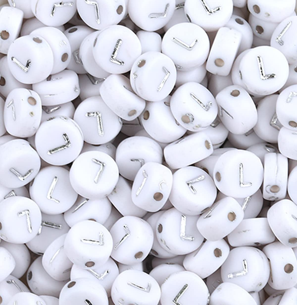 Bxwoum 100 Pieces 4×7mm Silver Round Acrylic Alphabet Letter Beads Letter L Beads for Jewelry Making Bracelets Necklaces Key Chains