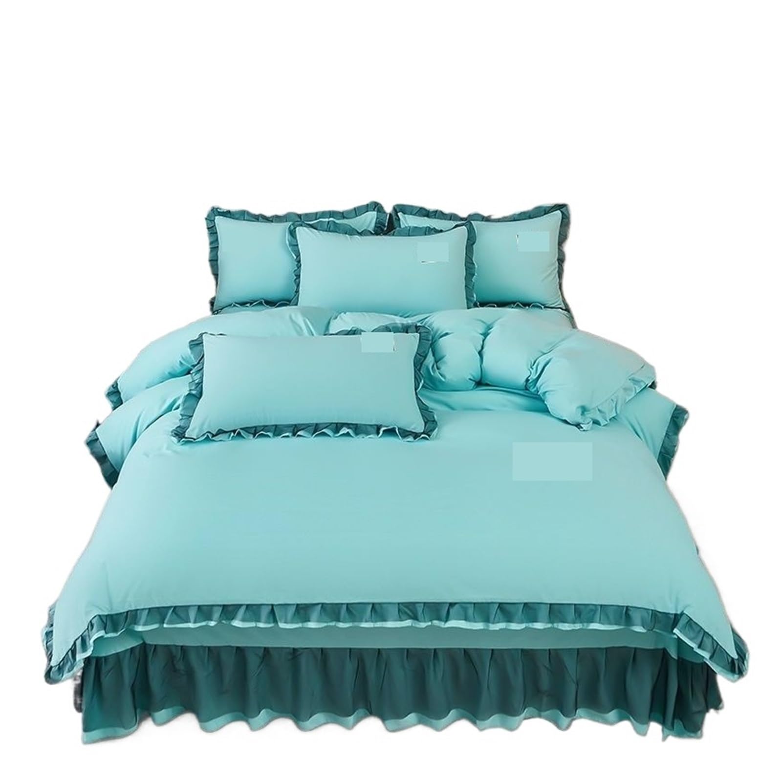SUBLXPoten Ruffle Duvet Cover Four-piece Bed Set Quilt Cover, Solid Color Lace Sheet Brushed Double