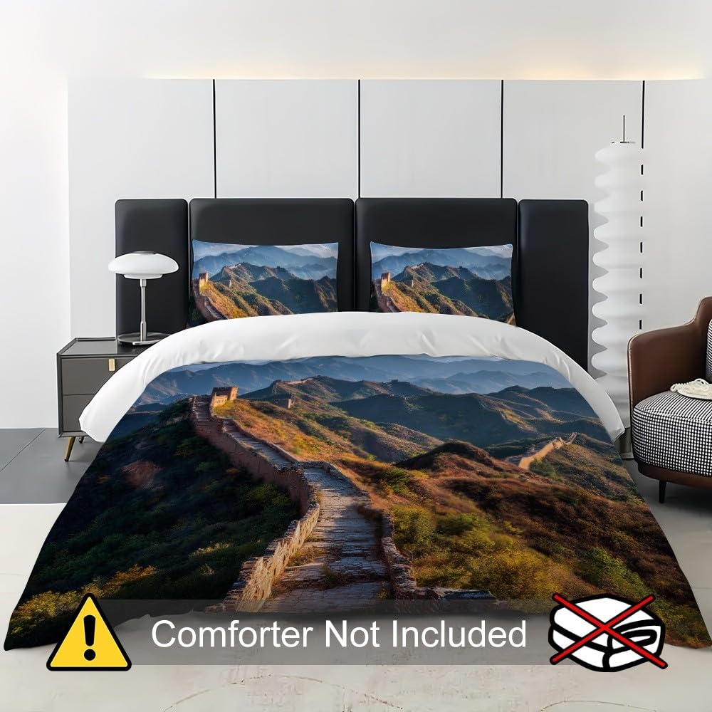 3-częściowy komplet pościeli z mikrofibry, z zamkiem błyskawicznym – poszewka na kołdrę 240 x 220 cm i 2 poszewki na poduszkę 80 x 80 cm, naturalny krajobraz, miękka, oddychająca poszewka na kołdrę