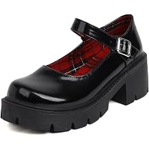 Caradise Black Chunky Mary Jane Platform Shoes Goth Shoes Round Toe Ankle Strap Pumps Uniform Dress Shoes Size 6.5 US