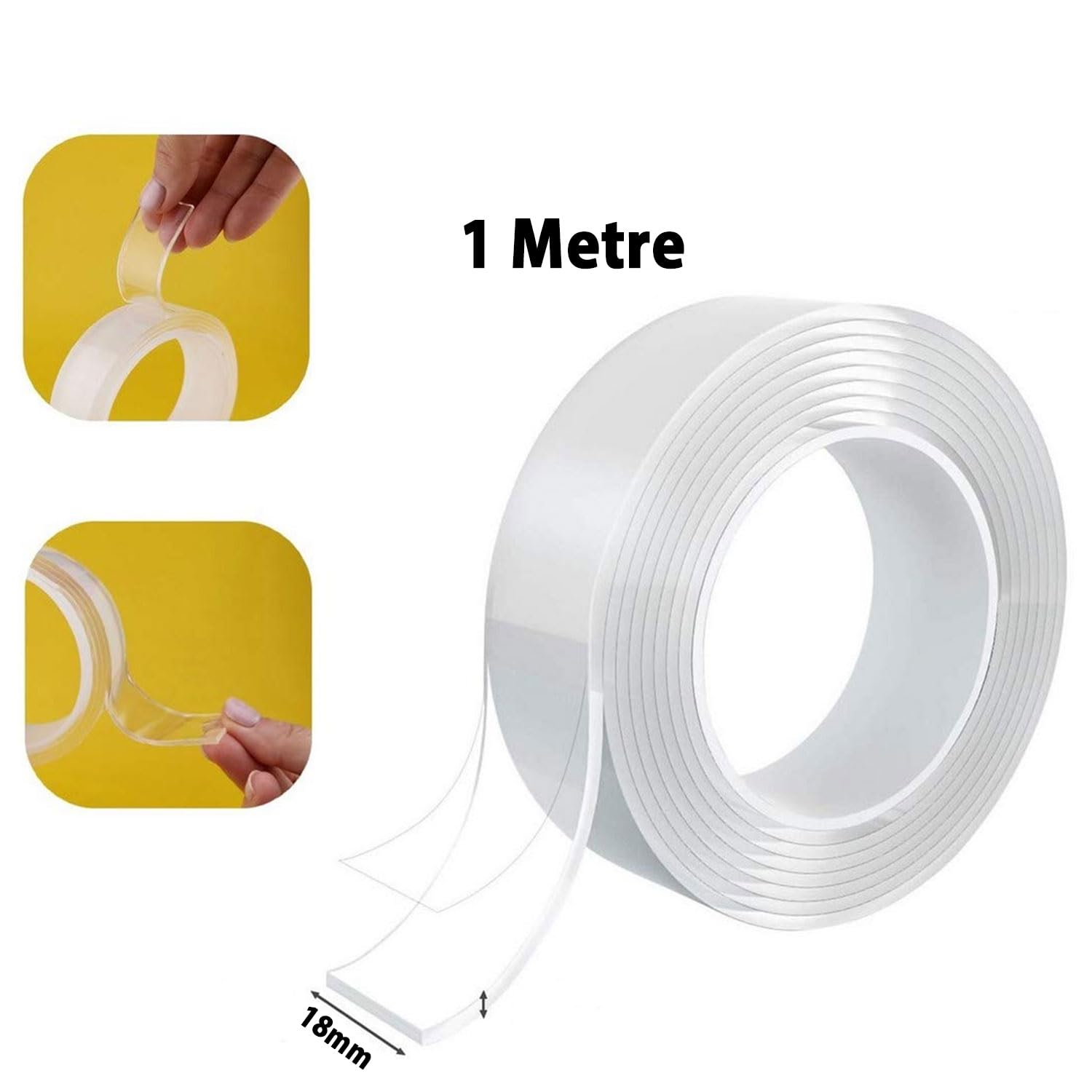 Çift Taraflı Şeffaf Nano Silikon Bant 18 mm 1 mt Güçlü Yapışkan İz Bırakmaz Şeffaf Bant