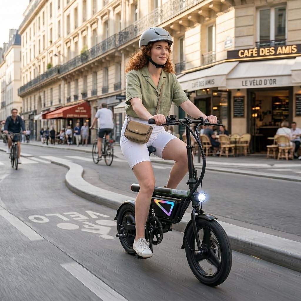 Finbike Bici Elettrica Pieghevole 14'' Pneumatico, 432WH Batteria, Autonomia di 30-50 KM, Motore 250W, E-Bike per Adulti e Adolescente, Carico 120kg, 10/15/25KM/H