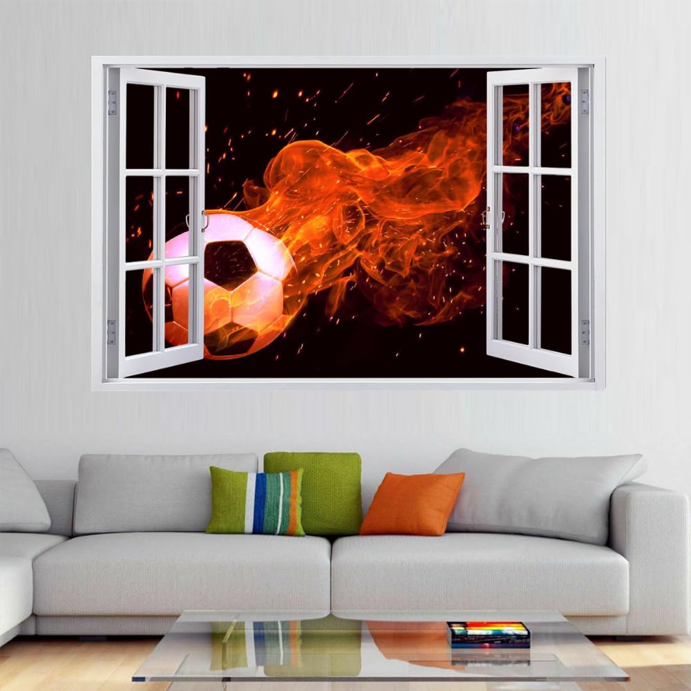 Adesivi Murali Decalcomanie Murali, Calcio Wall Tattoo 3D Fracassato, Fuoco Per La Casa Soffitto Da Parete Decorare Le Decorazioni Della Camera Da Letto Dei Bambini 120x80cm