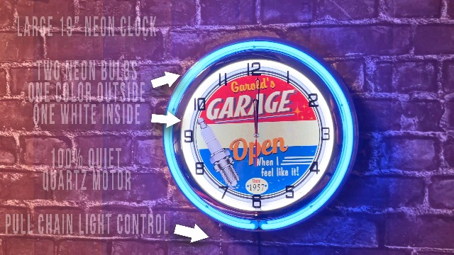 時計 GARAGE B MOONEYES@ NEON WALL CLOCK Amazon.com: Personalized Vintage Red Neon Light Garage Clock