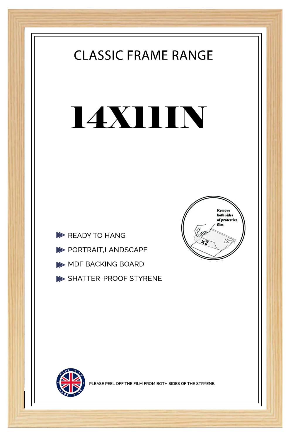 Flat Pine Poster Frame 14x11'' Lightweight Vertical & Horizontal Shatter-Proof Acrylic HD Clear Front Wall Hanging Picture Frame