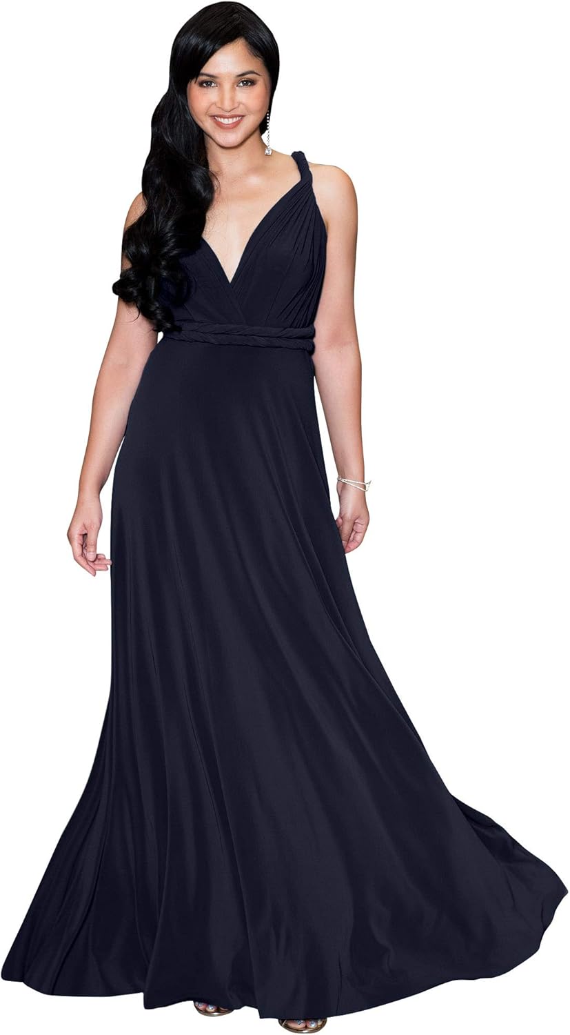 KOH KOH Womens 2026 Long Bridesmaid One Shoulder Convertible Wrap Cocktail Maxi Dress