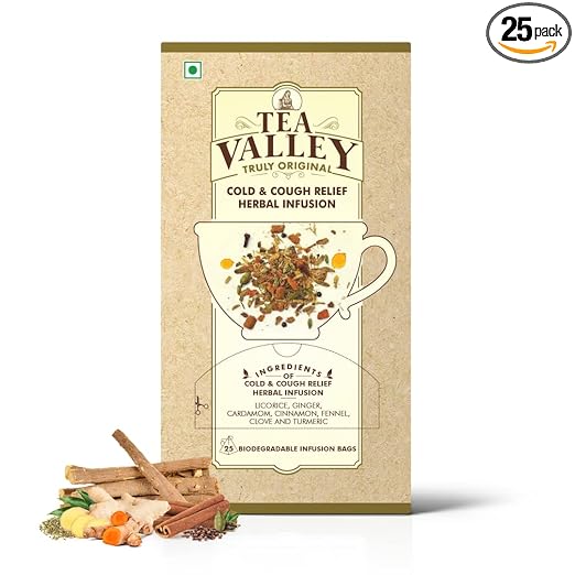 Cold & Cough Relief Herbal Infusion | 25 Biodegradable Tea Bags| All Natural Flavours| Made with Natural Herbs | Helps Fight Common Cold & Cough