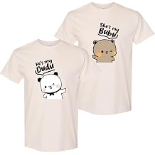 Cute Couple Matching T-Shirts Shes My Bubu & Hes My Dudu Valentines Gift Unisex Bear Graphic Tees Single Item