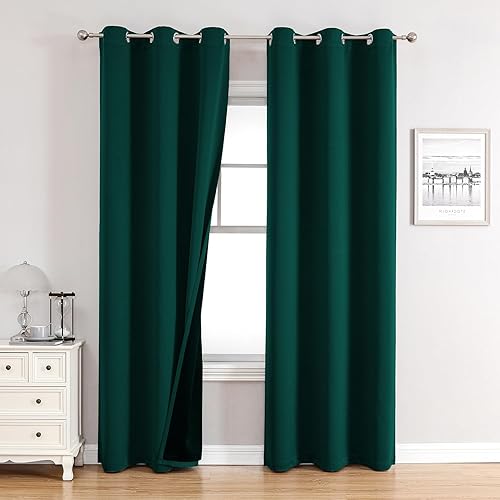 Miniatura 76 de ChrisDowa Cortinas 100% Opacas para Dormitorio con Forro Negro, 2 Capas Gruesas Totalmente Opacas con Aislamiento Térmico y Ojales, Cortinas de