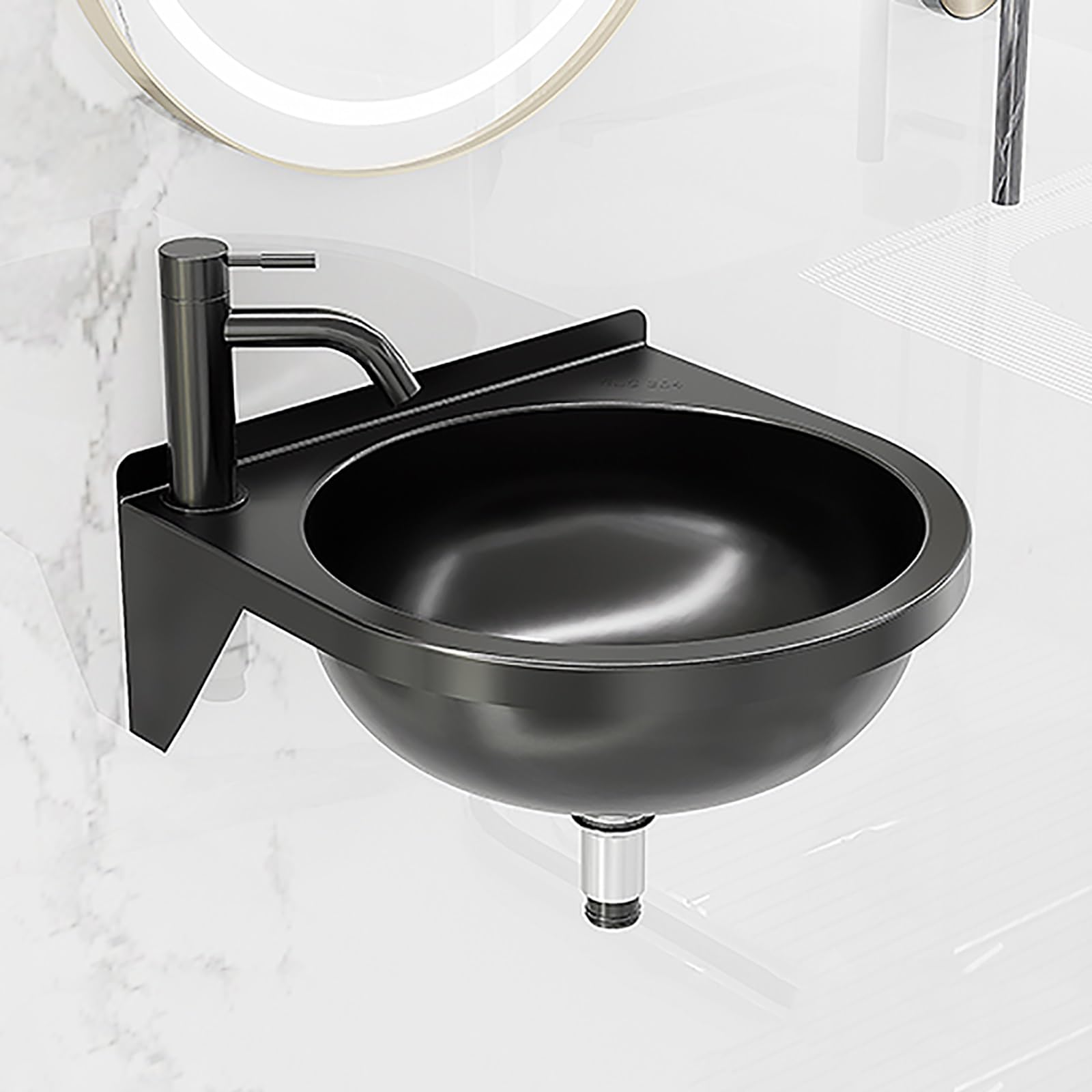 Évier flottant en acier pour buanderie et extérieur, bac inox noir avec robinet LWX