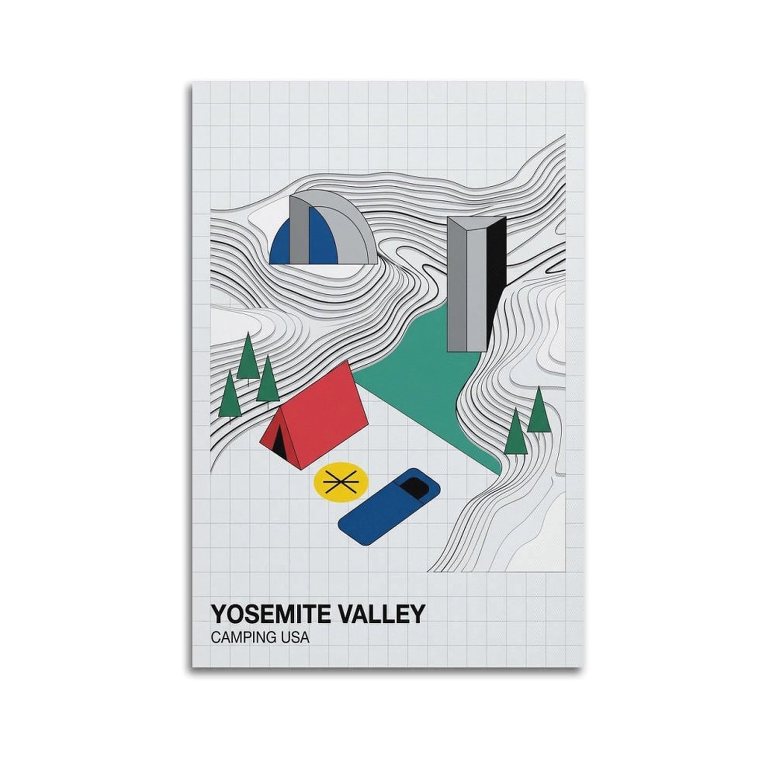 Okngb Unframe-Style Vintage Minimalist Bauhaus Yosemite Valley Camping Poster Decorative Painting Canvas Art Picture 20X30inch(50X75cm)
