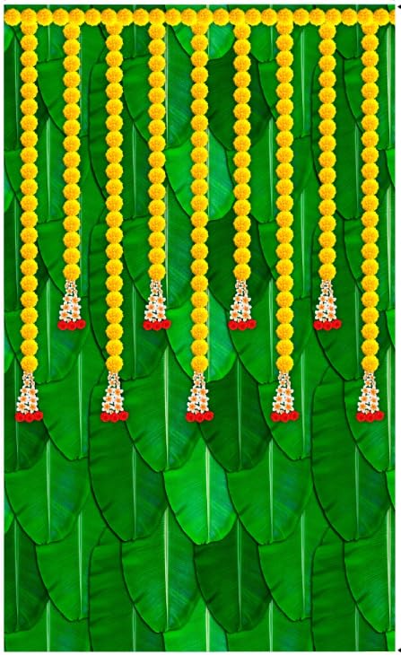 Image of Banana Leaf Design Backdrop Decoration Pooja Cloth (5 * 8 FT) (Banana 1)