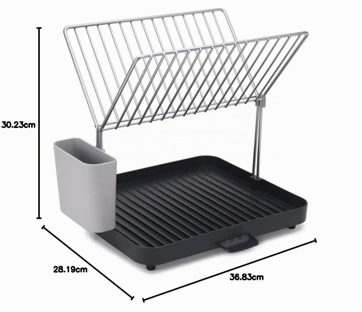 Joseph Joseph Y-Rack Égouttoir à Vaisselle à 2 Niveaux, avec Pot à ustensiles, Bec de vidange intégré, Grande capacité, Gris
