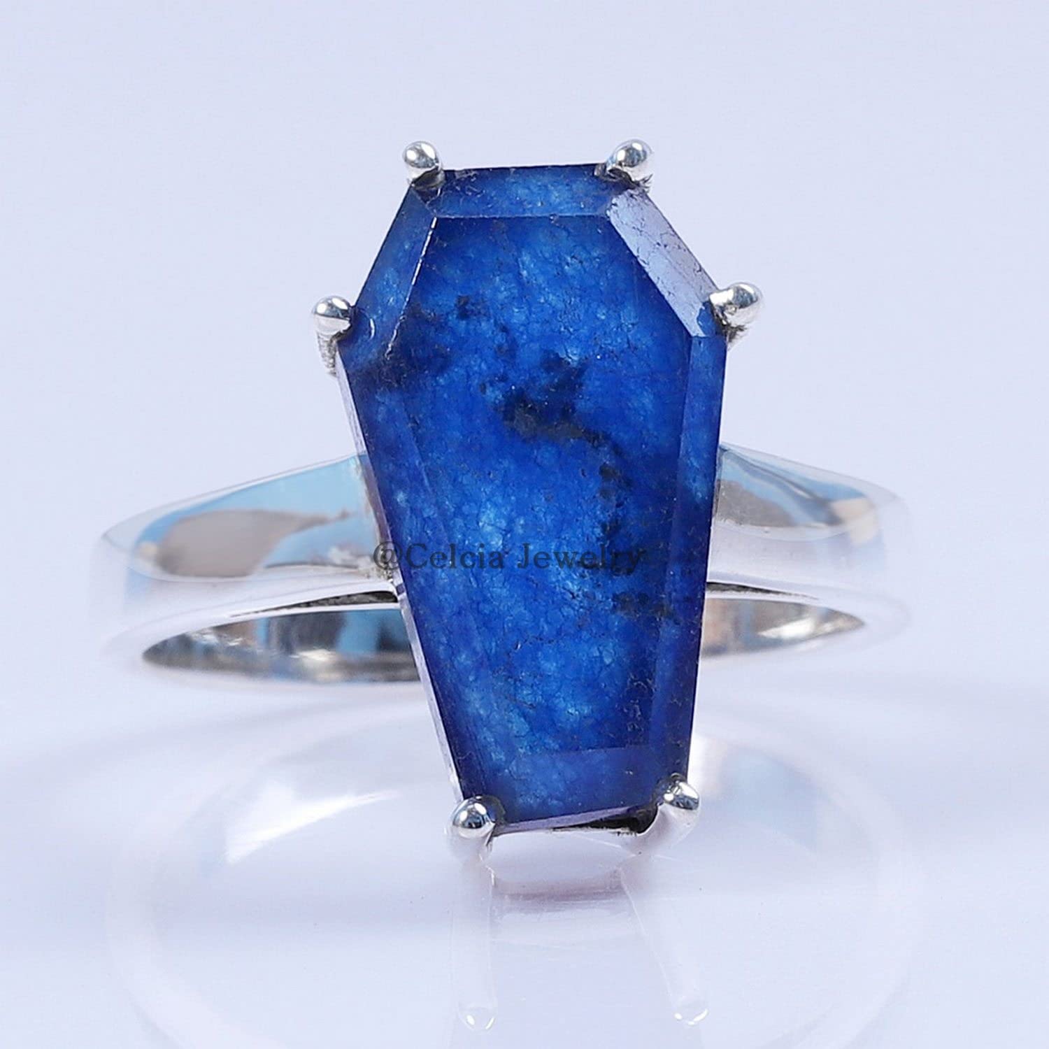 Anillo de ataúd de piedras preciosas de zafiro, joyería unisex de plata de ley 925 sólida, anillo metafísico exclusivo de amistad victoriana de promesa de declaración