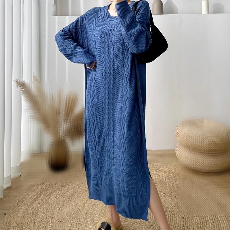 Maglione da donna Autunno Inverno Lavorato a Maglia Abito di Grandi Dimensioni Spacchi Intrecciati Sciolto