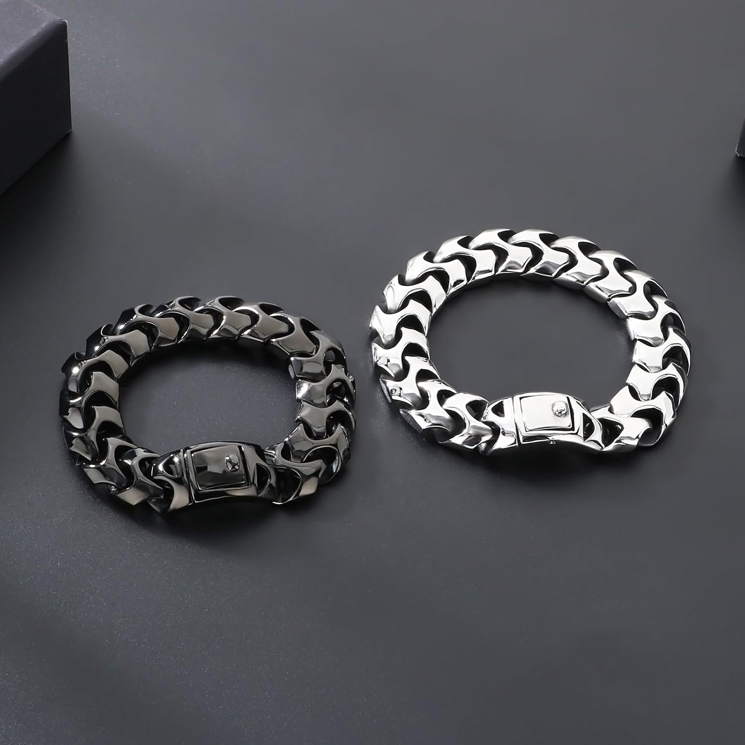 Wrist Armor Style Chain Men Bracelet Stainless Steel Punk Jewelry Silver Black Gold Cool Gifts for Mens 8.26in/8.66in/9.05in/9.44in