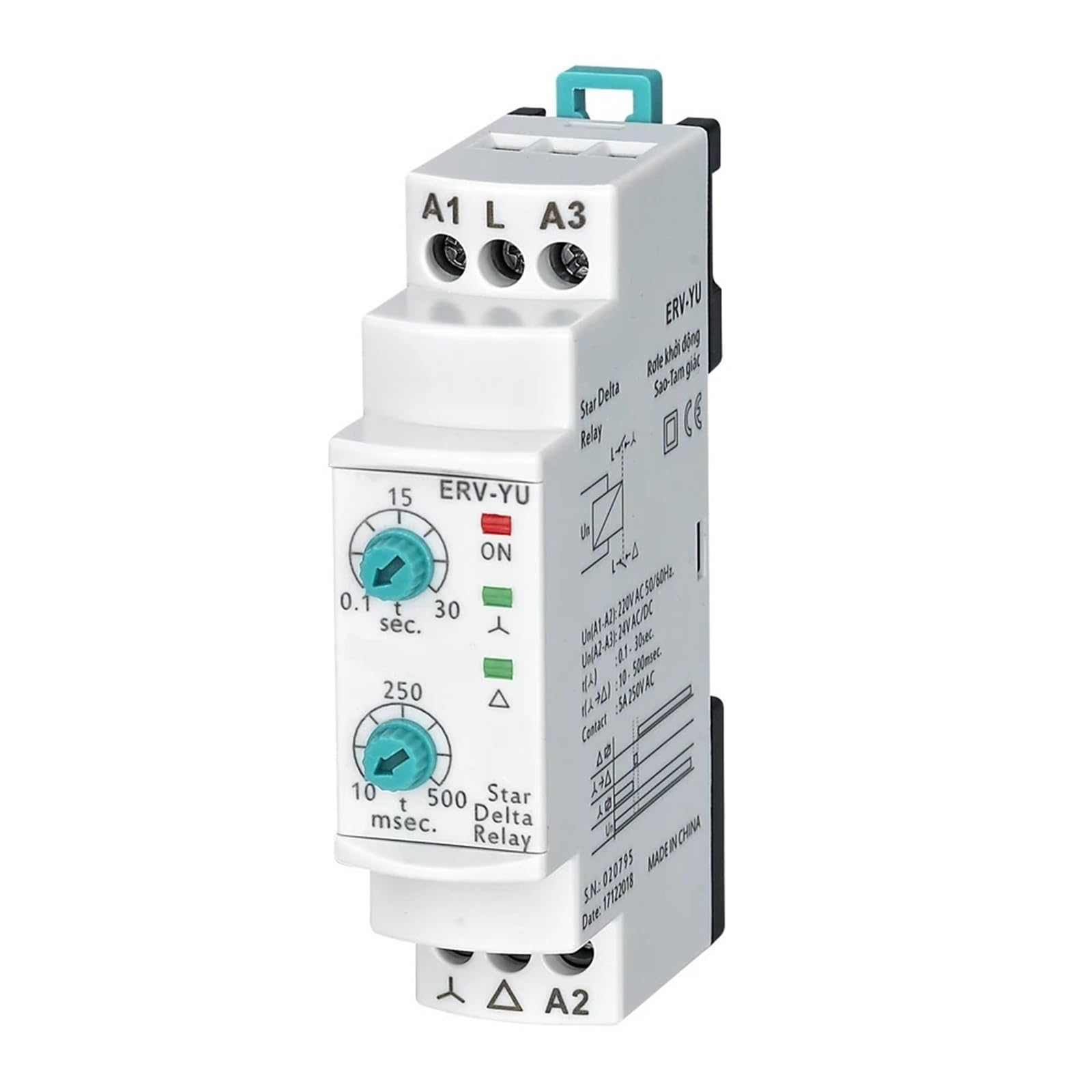 Relais temporisé ERV-YU double tension de commande électronique étoile-triangle