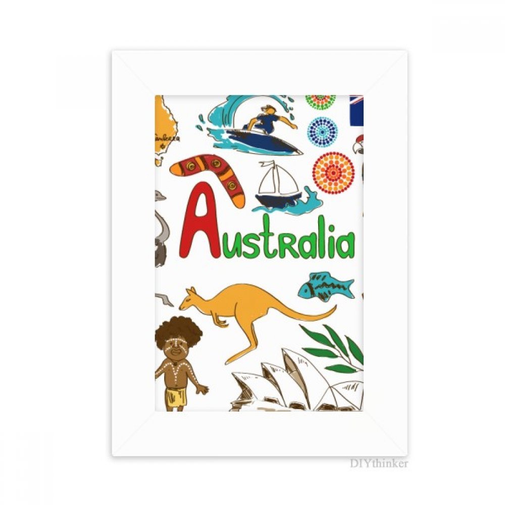 Cadre photo Australie paysage animaux drapeau national blanc peinture art multicolore 5x7