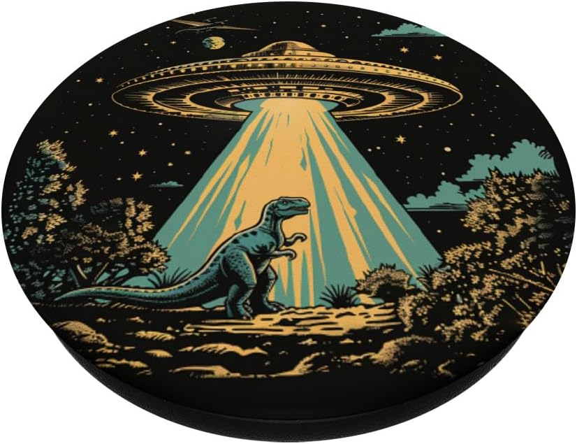 Alien Lover Flying Saucer UFO Abduction Dinosaur PopSockets Adhesive PopGrip - Image 2