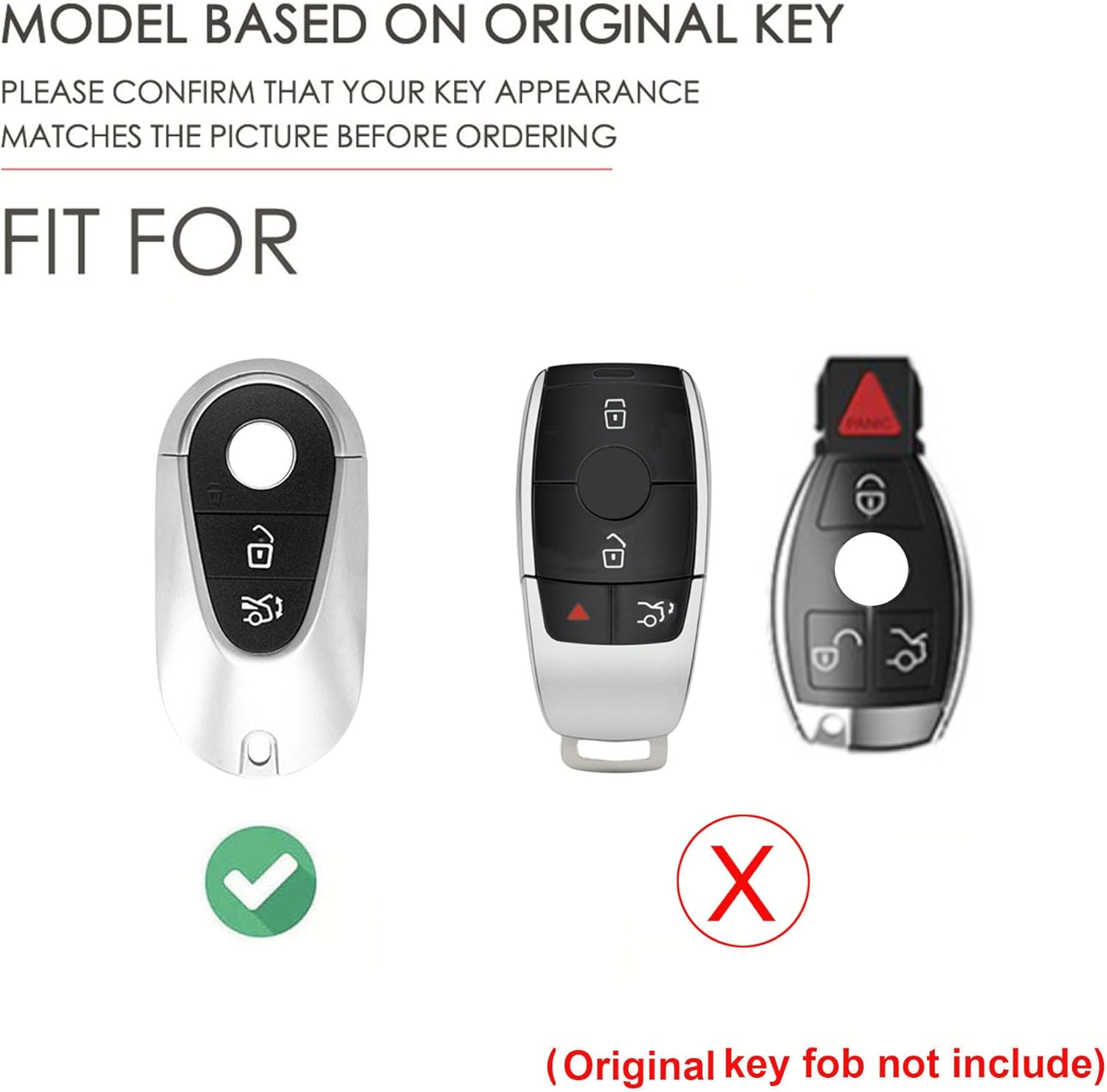 Genuine Leather Key Fob Cover Case for Mercedes-Benz C E S Class GLC CLE EQE EQS C260 C300 AMG GLC300 2021-2025 Key Holder (White)