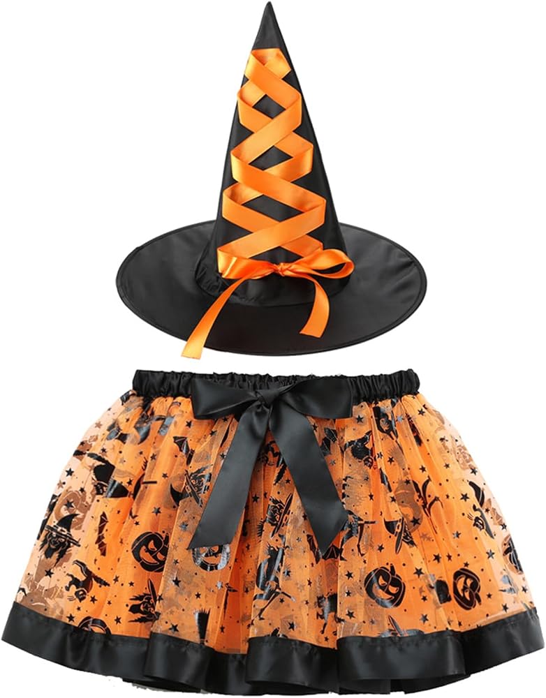 HERMORRYSS Costume da Strega Bambina, LED Ragazza Vestito Strega, Vestito Magico, Gonna Maga Halloween con Cappello, Bacchetta Magica, Witch Dress per Carnevale Compleanni Cosplay Festa (120