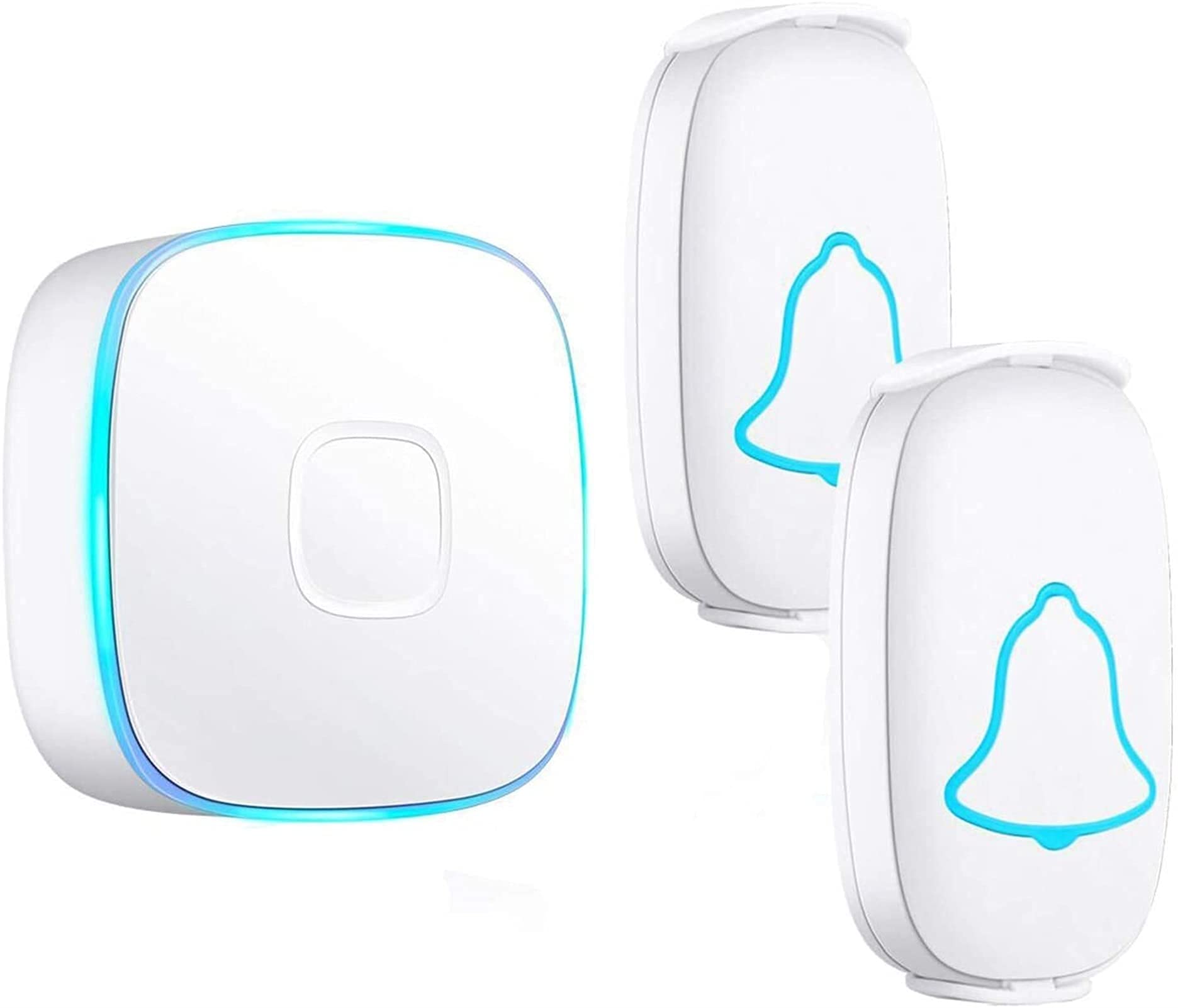 Kit campanello senza fili, impermeabile, senza fili, con 2 pulsanti e 1 ricevitore plug-in per casa, ufficio o hotel