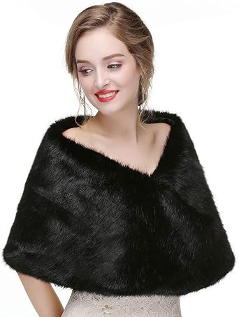 Olbye Yfe Women's Faux Fur Shawls Wraps Wedding Sleeveless Fur Wrap Shawl For Women 1920s Fur Stole Capelet