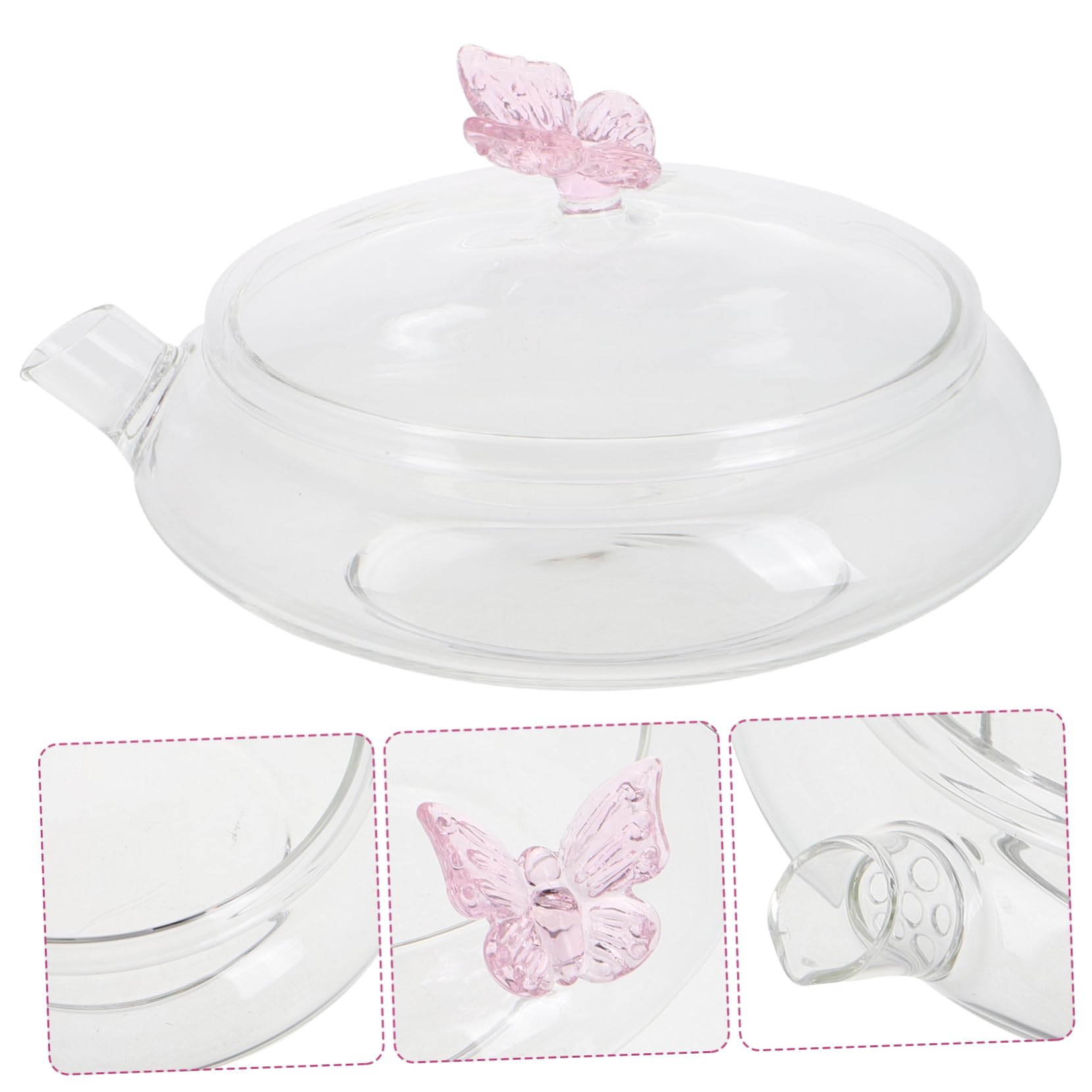 Amosfun Glas Teekanne 380ml, Hitzebeständig für Kalte und Heiße Aufgüsse | Transparent, mit Teesieb und Schmetterlingsdeckel, Tropffreier Ausguss, Leicht und Tragbar