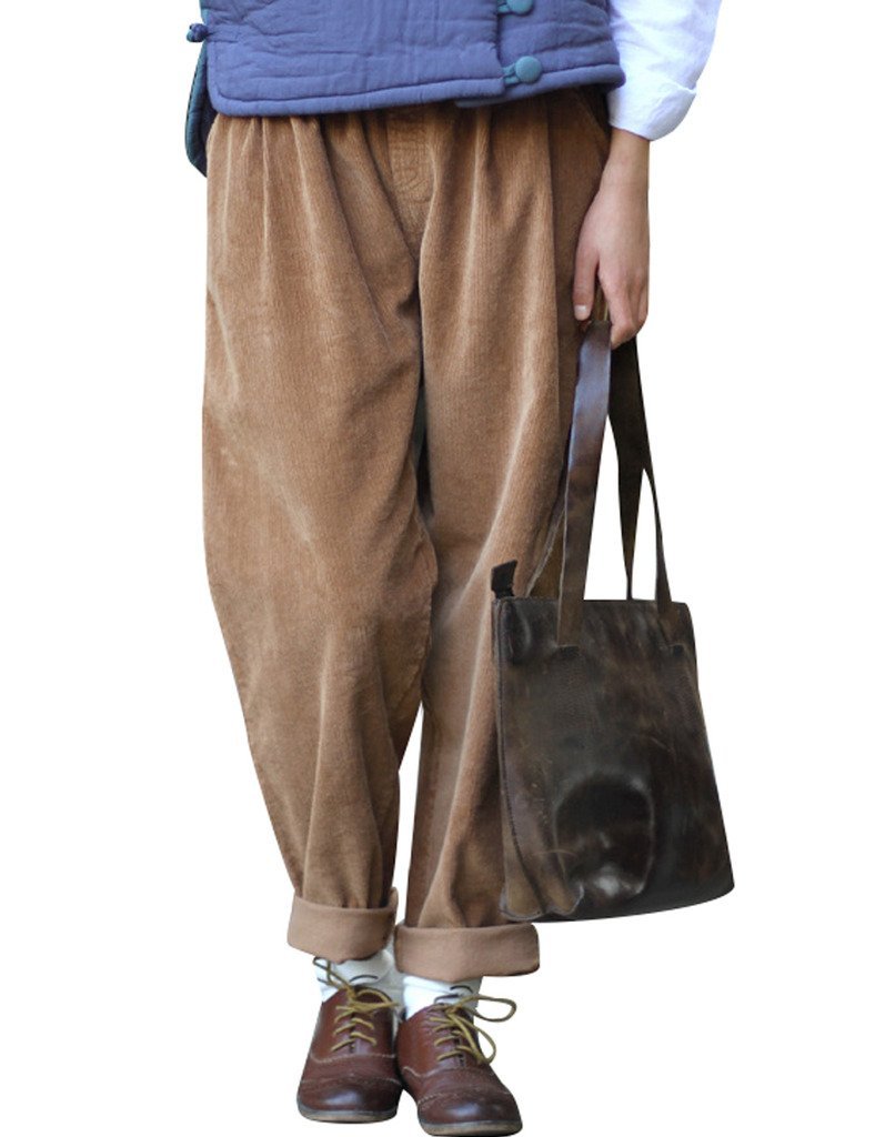 Youlee Donna Elastico Vita Velluto a Coste Pantaloni con Tasche