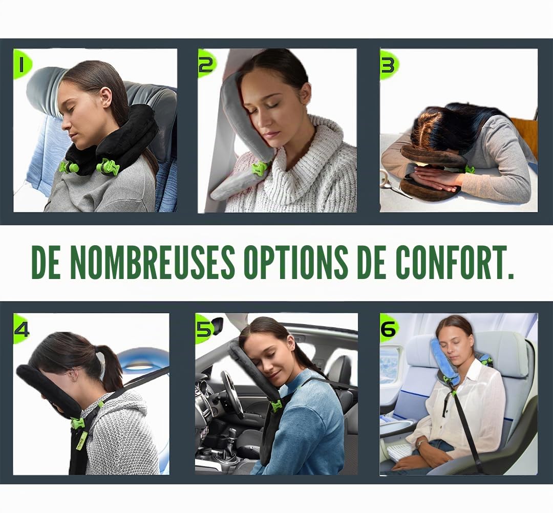 Facecradle Oreiller de voyage, polyvalent, bon maintien du cou, idéal pour voyages en avion, voiture, bus, train ou pour faire une sieste sur une table, Noir (Noir) - 11487-28453