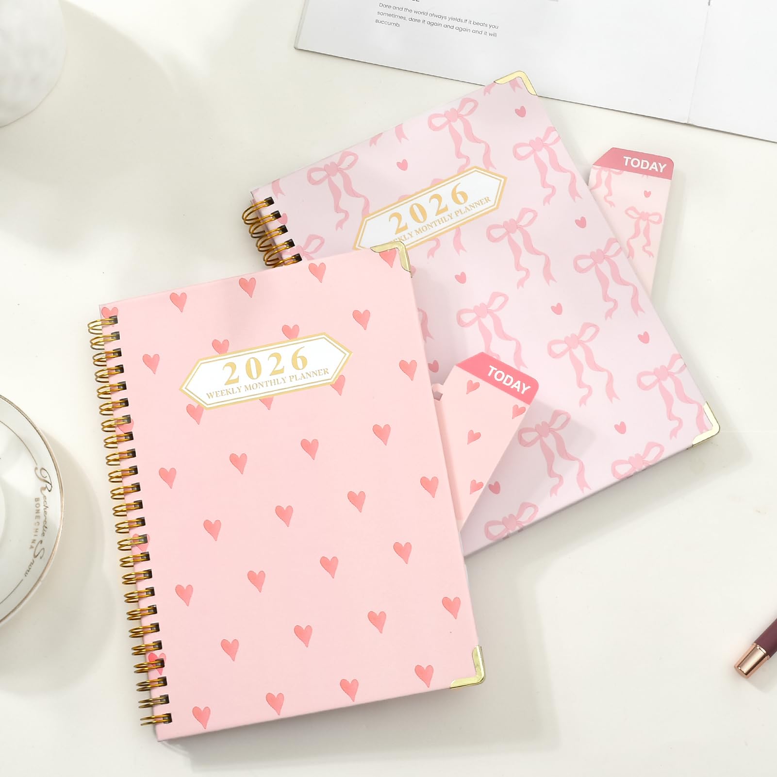 Knagsfa 2026 Monthly Planner, Jan.2026 - Dec.2026 Weekly Monthly Planner 6.25"x8.5" with Page Tabs, Calendar Hardcover with Inner Pocket, Elastic Band, Twin-Wire Binding, Bookmark, Love Heart Bow - Image 2