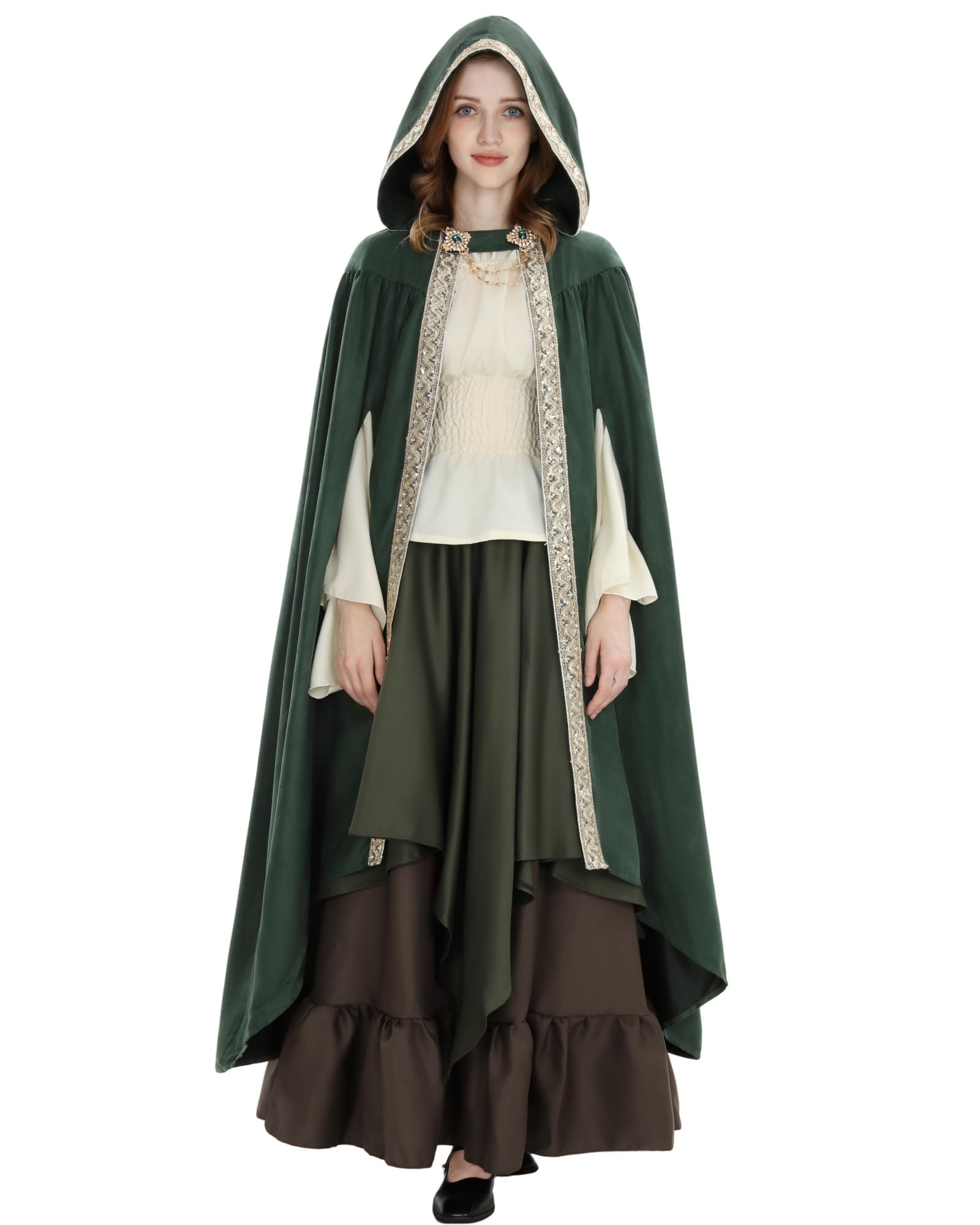 Fiamll Cape médiévale pour femme - Manteau à capuche avec manchette - Couleur unie - Trench - Renaissance - Cape de vampire - Costume d'Halloween