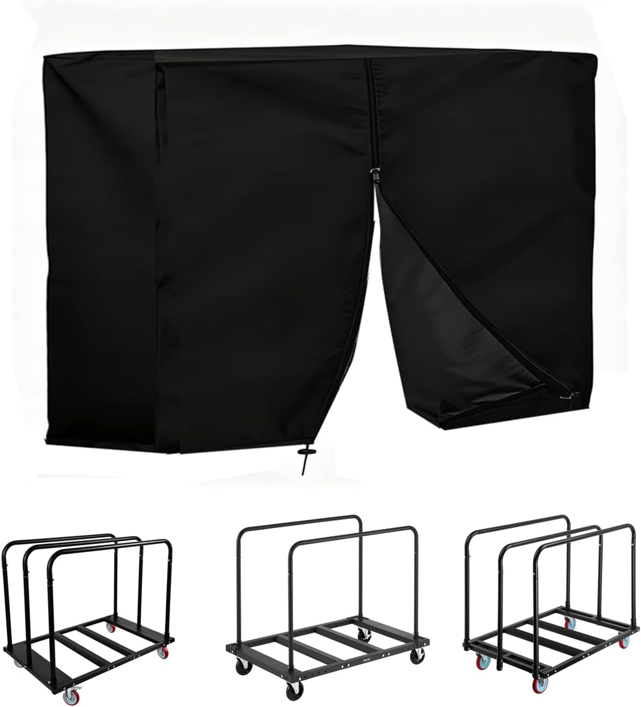 Folding Table Cart Cover, 420D Waterproof Drywall Dolly Cart Cover - 10 Table Capacity, With 2 Buckles & Drawstring for Garage, Home, Warehouse, 45.6"L x 29"W x 39"H, Black