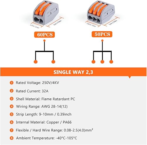 Vista 12 de Delgada Kit de tuercas de conector de cable de palanca, 188 piezas, terminales reutilizables de 2/3/4/5 puertos para cables sólidos y flexibles